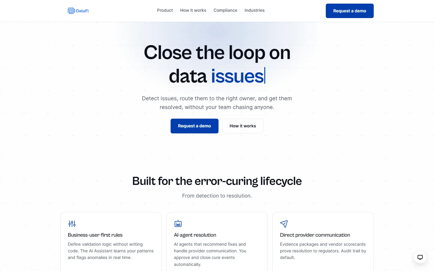 Home page of the DataFi website